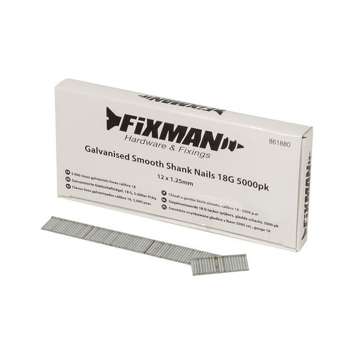 Fixman Galvanised Smooth Shank Nails 18G 5000pk 12 x 1.25mm Fixman - Town Tools 