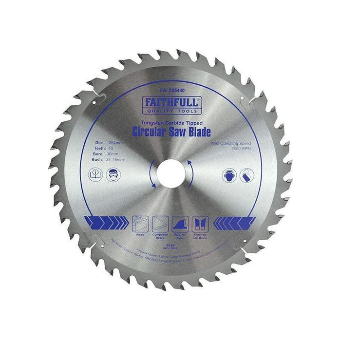 Faithfull TCT Circular Saw Blade 254 x 30mm x 40T POS Faithfull - Town Tools