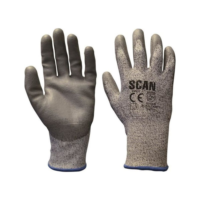 Scan Grey PU Coated Cut 5 Gloves - L (Size 9) Scan - Town Tools