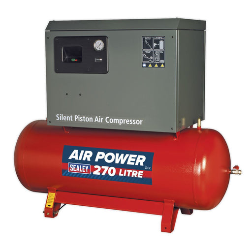 270L Low Noise Belt Drive Air Compressor with Cast Cylinders 7.5hp 3ph 2-Stage Sealey - Town Tools 