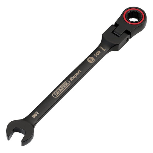 Draper Expert HI-TORQ Metric Flexible Head Ratchet Combination Spanner, 8mm, Black Draper - Town Tools