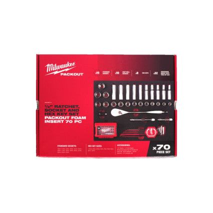 Milwaukee 1/2 Dr Ratchet, Socket And Hex Key Set Packout Foam Insert 70 Pc Milwaukee - Town Tools 
