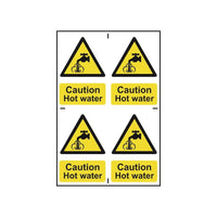 Scan Caution Hot Water - 4 PVC Signs 100 x 100mm
