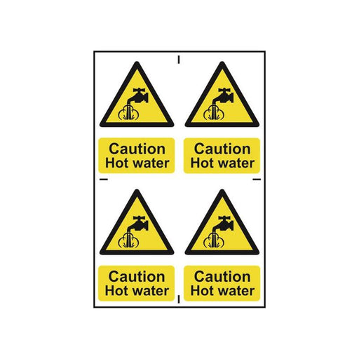 Scan Caution Hot Water - 4 PVC Signs 100 x 100mm Scan - Town Tools
