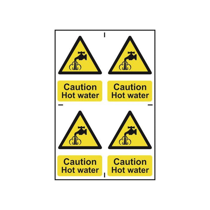 Scan Caution Hot Water - 4 PVC Signs 100 x 100mm Scan - Town Tools
