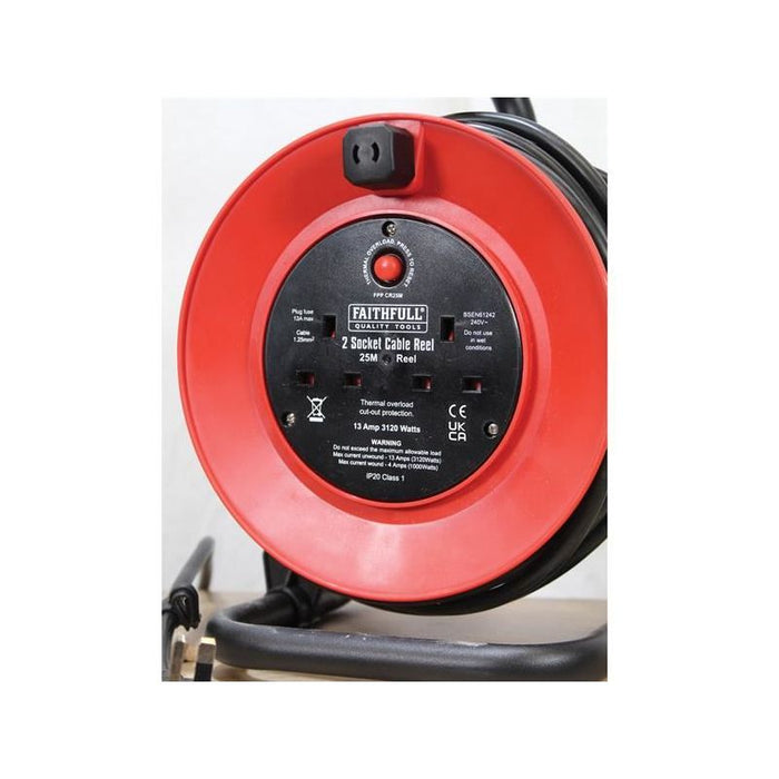 Faithfull Power Plus Open Drum Cable Reel 240V 13A 2-Socket 25m Faithfull Power Plus - Town Tools