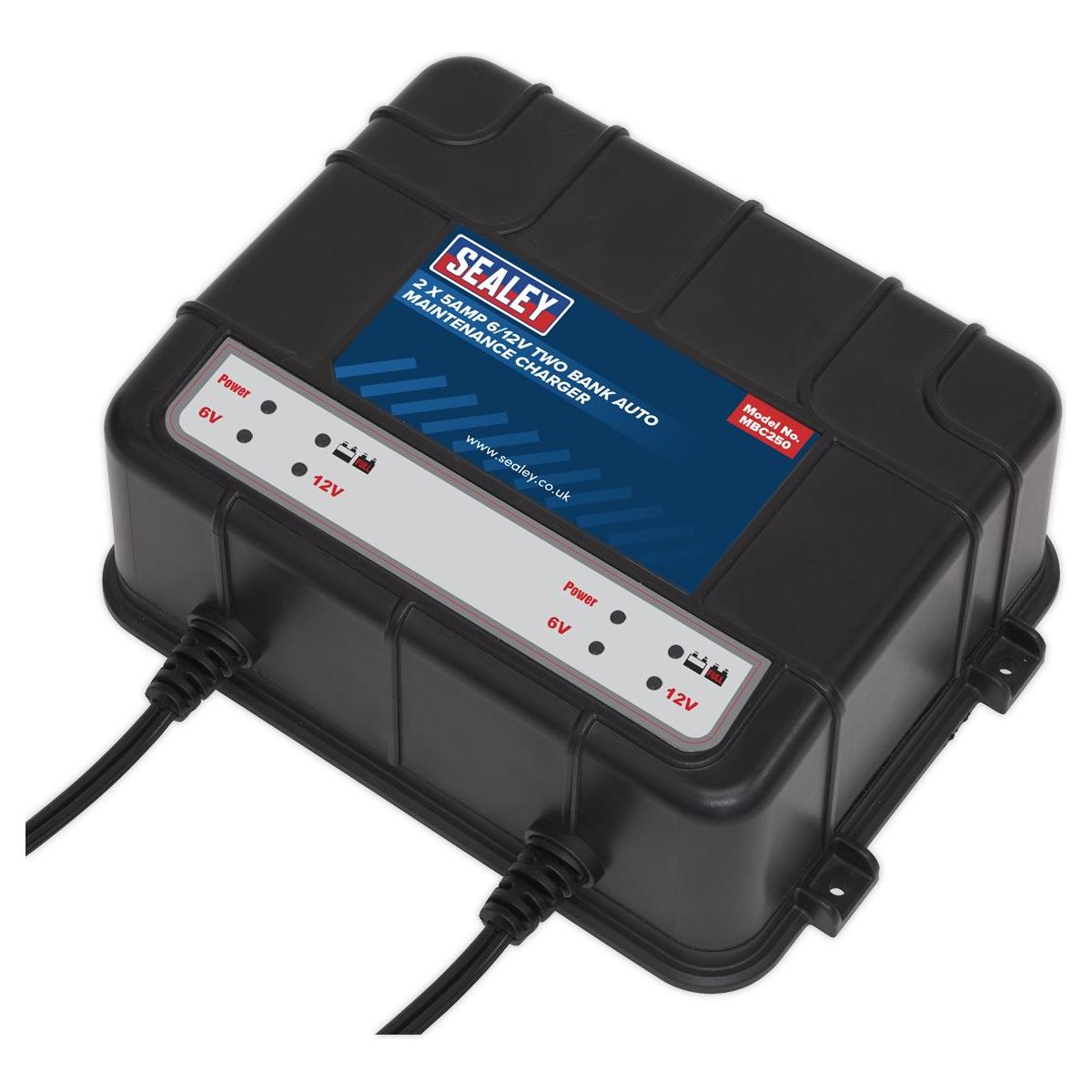 Sealey Two Bank 6/12V 10A (2 x 5A) Auto Maintenance Charger MBC250 Sealey - Town Tools 