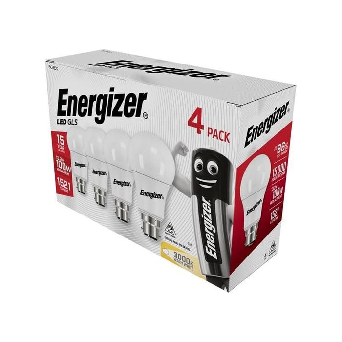 Energizer® LED BC (B22) Opal GLS Non-Dimmable Bulb, Warm White 1521 lm 13.2W (Pack 4) Energizer® - Town Tools