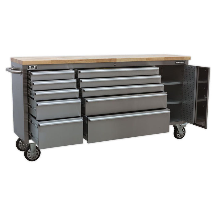 Sealey Mobile Stainless Steel Tool Cabinet 10 Drawer & Cupboard AP7210SS Sealey - Town Tools 