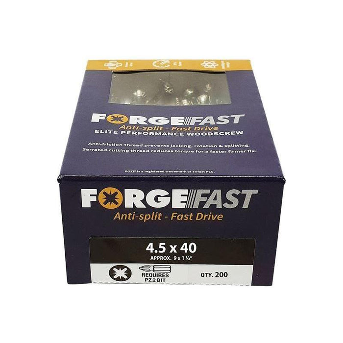 Forgefix ForgeFast Pozi Compatible Elite Performance Wood Screw ZY 4.5 x 40mm Box 200 ForgeFix - Town Tools