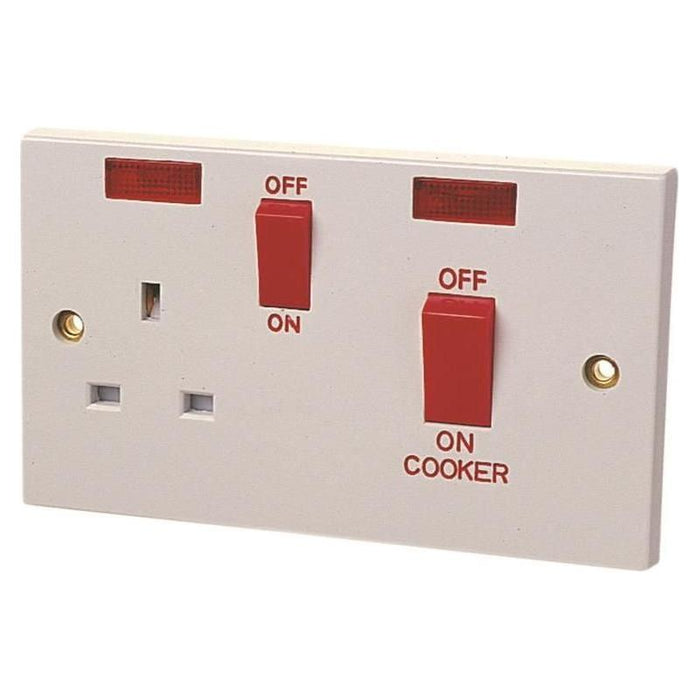 Dencon Double Pole Switch 45A with Switched Socket 13A Dencon - Town Tools