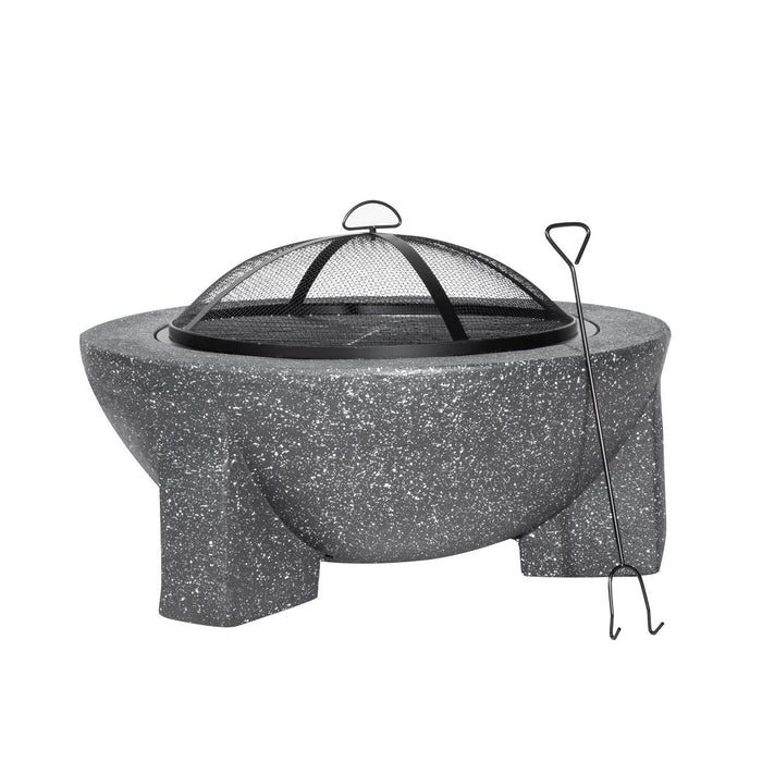 Dellonda Round MgO Fire Pit with BBQ Grill Ø75cm Safety Mesh Screen - Dark Grey