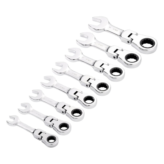 Draper HI-TORQ Metric Stubby Flexible Head Ratchet Combination Spanner Set (8 Piece) Draper - Town Tools