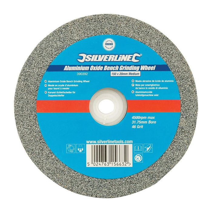 Silverline Aluminium Oxide Bench Grinding Wheel 150 x 20mm 46G Medium Silverline - Town Tools 