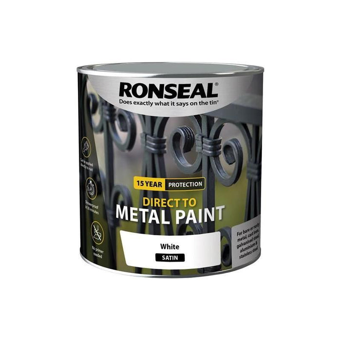 Ronseal Direct to Metal Paint White Satin 2.5 litre Ronseal - Town Tools