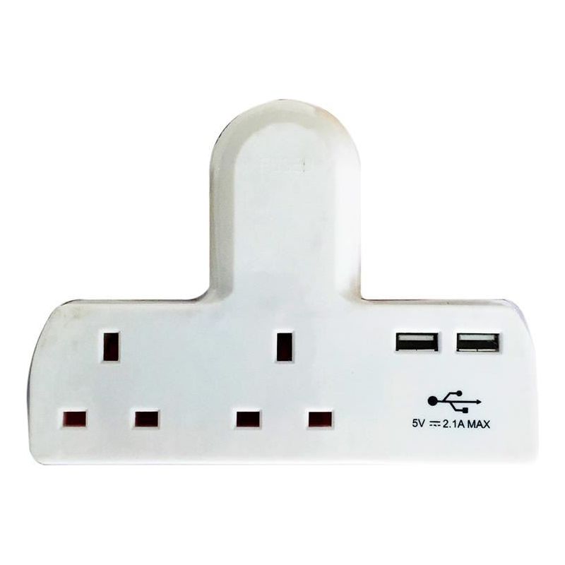 Dencon T-shape Socket 2 Way Adaptor 13A Fused with USB — Town Tools