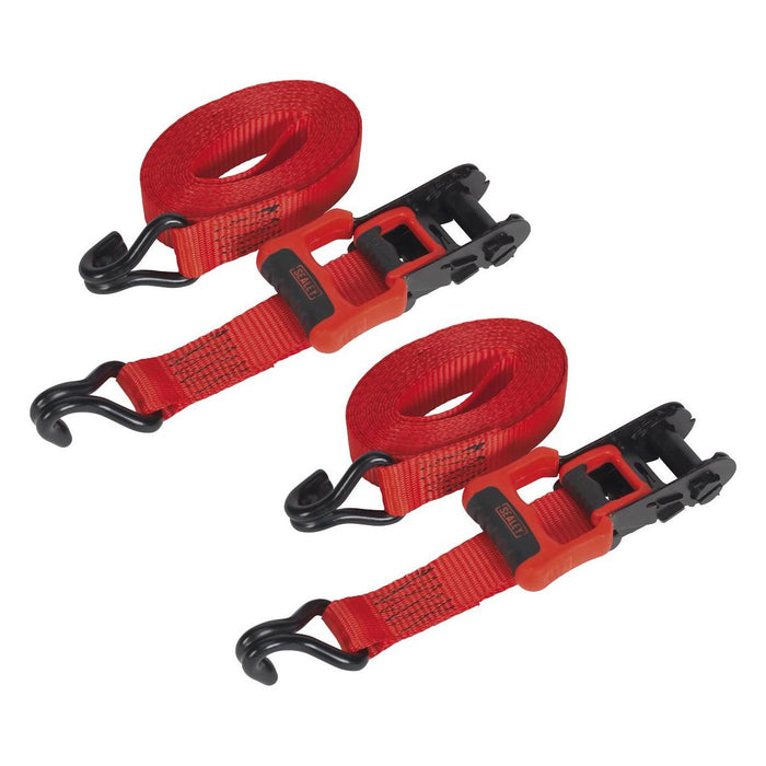 Sealey Ratchet Straps 32mm x 4.9m Polyester Webbing with J-Hooks 1200kg Breaking Sealey - Town Tools 