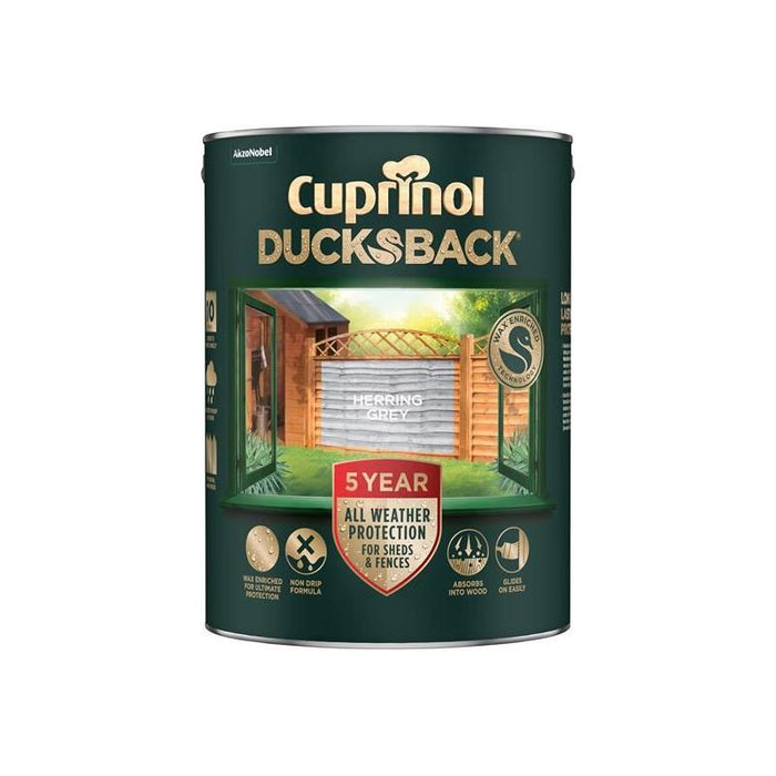 Cuprinol Ducksback 5 Year Waterproof for Sheds & Fences Herring Grey 5 litre Cuprinol - Town Tools