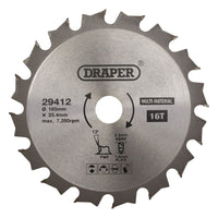 Draper TCT Multi-Purpose Circular Saw Blade, 185 x 25.4mm, 16T 29412