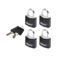 Master Lock Aluminium Black Vinyl Cover 20mm Padlock 3-Pin - Keyed Alike x 4