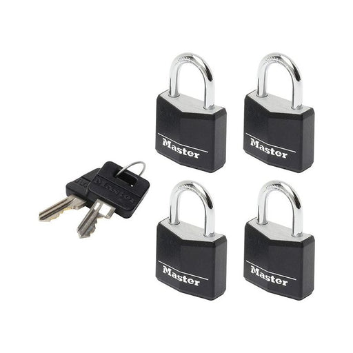 Master Lock Aluminium Black Vinyl Cover 20mm Padlock 3-Pin - Keyed Alike x 4 Master Lock - Town Tools