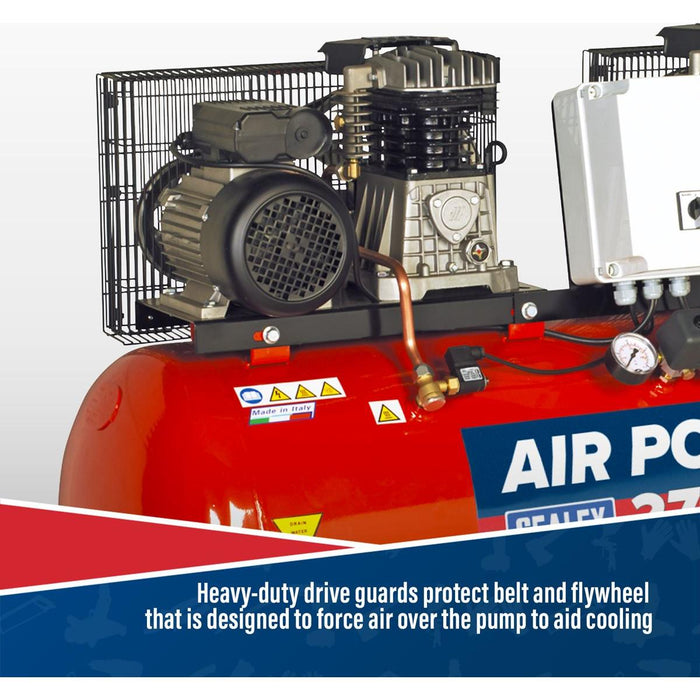 Sealey 270L Belt Drive Air Compressor with Cast Cylinders 2 x 3hp SAC1276B Sealey - Town Tools 