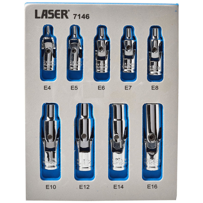 Laser Universal Joint Star Socket Set 1/4"D, 3/8"D 9pc 7146