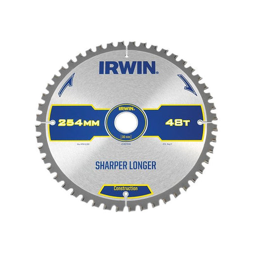 Irwin® Construction Mitre Circular Saw Blade 254 x 30mm x 48T ATB/Neg IRWIN® - Town Tools