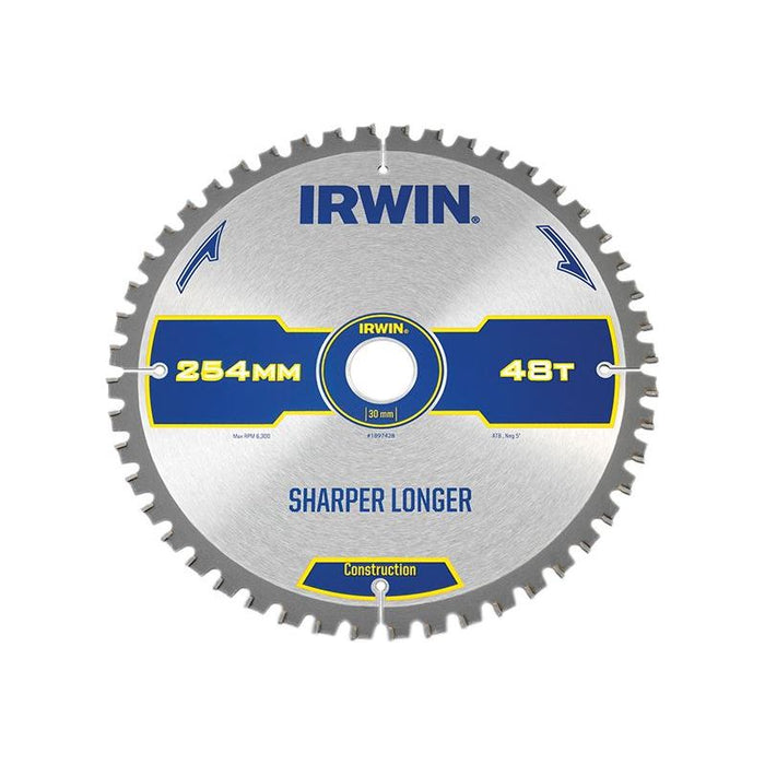 Irwin® Construction Mitre Circular Saw Blade 254 x 30mm x 48T ATB/Neg IRWIN® - Town Tools