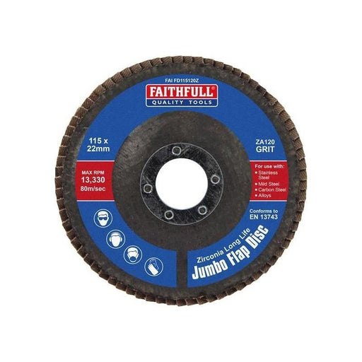 Faithfull Zirconia Abrasive Jumbo Flap Disc ZA120 115mm Faithfull - Town Tools