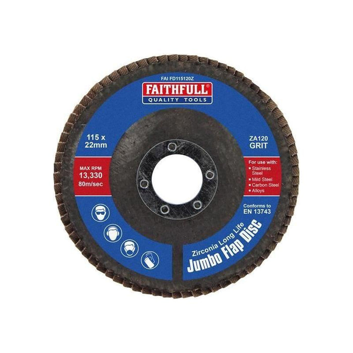 Faithfull Zirconia Abrasive Jumbo Flap Disc ZA120 115mm Faithfull - Town Tools