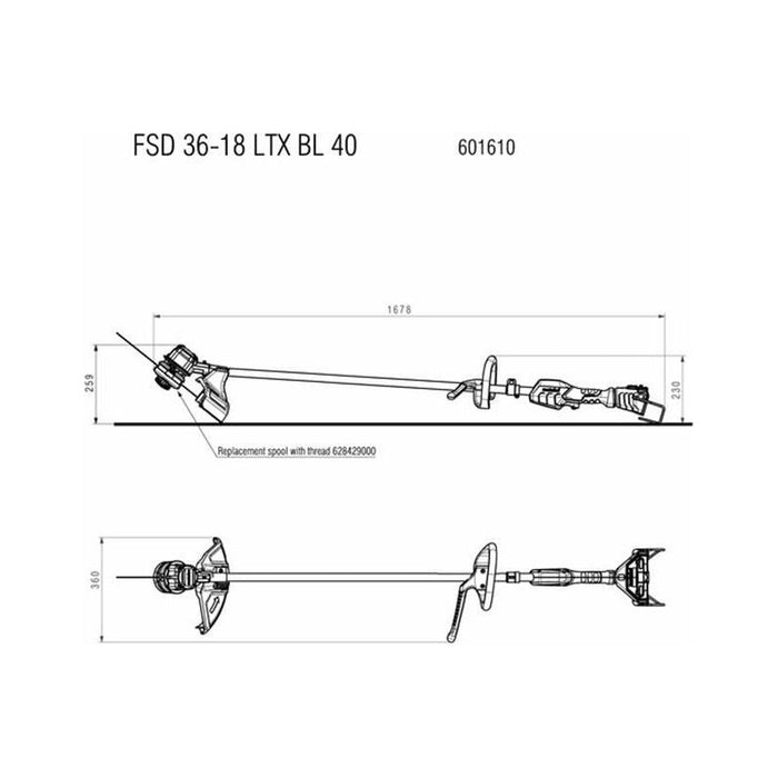 Metabo FSD 36-18 LTX BL 40 Loop Handle Line Trimmer 36V Bare Unit Metabo - Town Tools