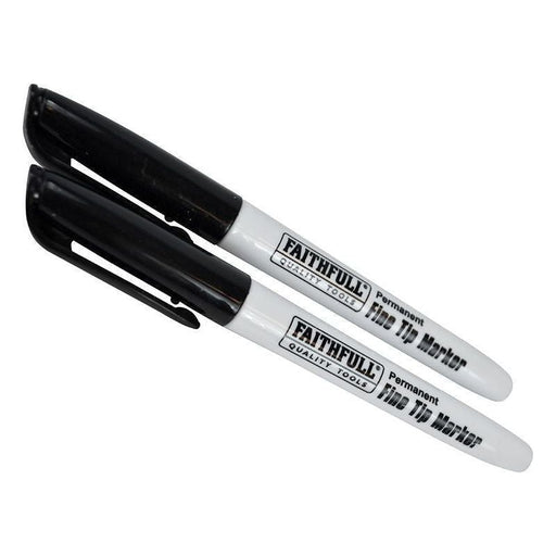 Faithfull Fibre Tip Marker Pen Black (Pack 2) Faithfull - Town Tools