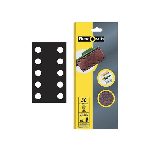 Flexovit 1/2 Sanding Sheets Perforated Coarse 50 Grit (Pack 10) Flexovit - Town Tools