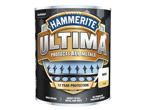 Hammerite Ultima Metal Paint Matt White 750ml Hammerite - Town Tools