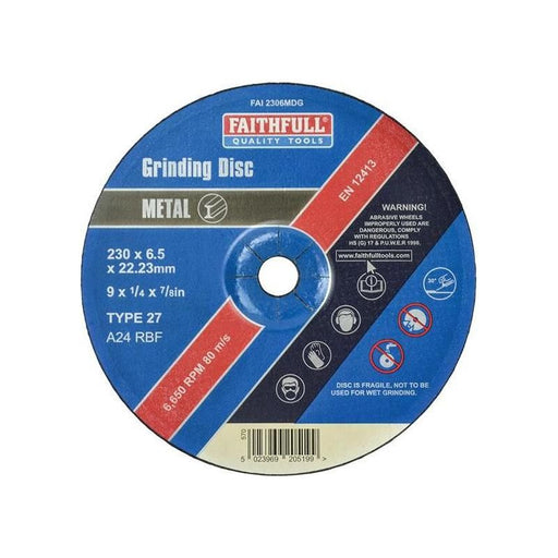 Faithfull Depressed Centre Metal Grinding Disc 230 x 6.4 x 22.23mm Faithfull - Town Tools