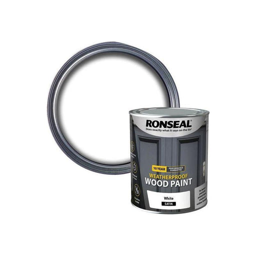 Ronseal 10 Year Weatherproof Wood Paint White Satin 750ml Ronseal - Town Tools