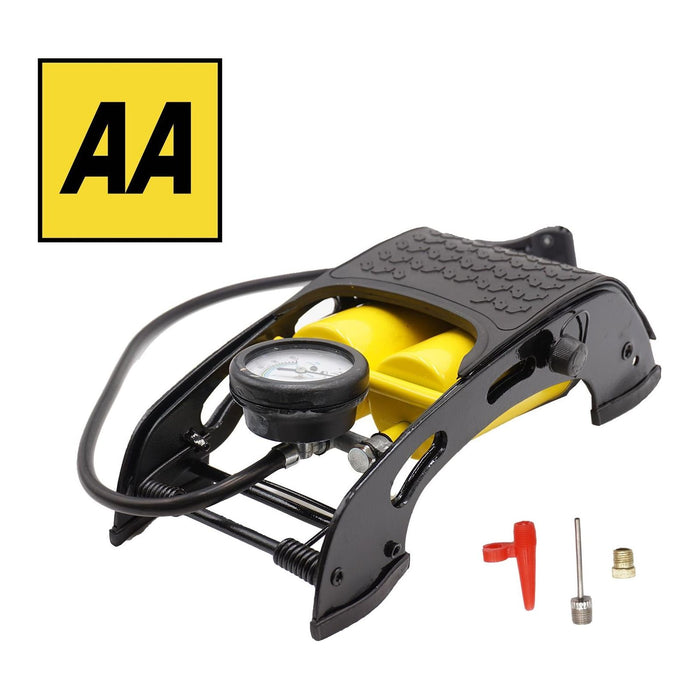 AA Double Barrel Cylinder Tyre Foot Pump Air Inflator Car Van Bicycle Bike AA - Town Tools 