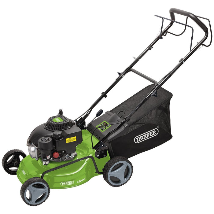 Draper Steel Deck Petrol Lawn Mower, 420mm, 132cc/3.3HP 08671 Draper - Town Tools 