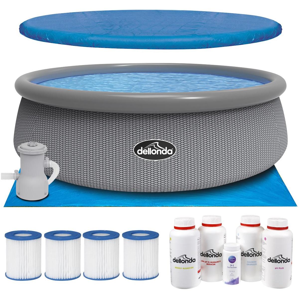 Dellonda Paddling/Swimming Pool & Pump with Cover  15ft - Gray Rattan Effect Dellonda - Town Tools 