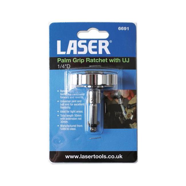 Laser Palm Grip Ratchet with Universal Joint 1/4"D 6691 Laser - Town Tools 