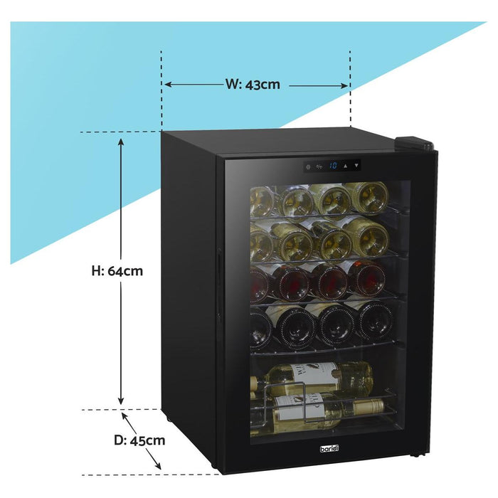 Baridi 20 Bottle Wine Cooler Fridge with Touchscreen Controls & LED Light - Black Baridi - Town Tools