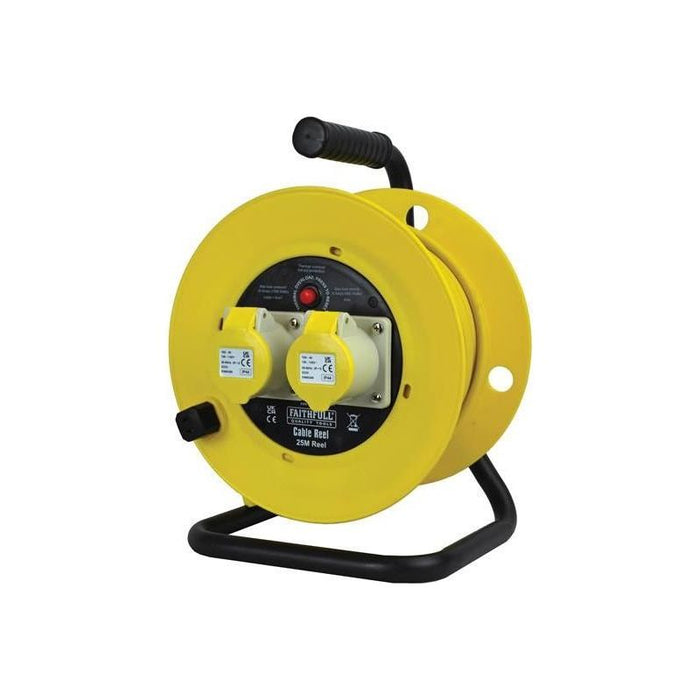 Faithfull Power Plus Open Drum Cable Reel 110V 16A 2-Socket 25m (1.5mm Cable) Faithfull Power Plus - Town Tools