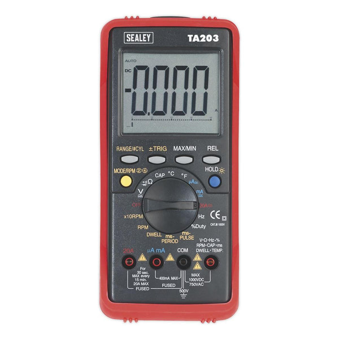 Sealey Digital Automotive Multimeter 15-Function Bar Graph/PC Link TA203 Sealey - Town Tools 