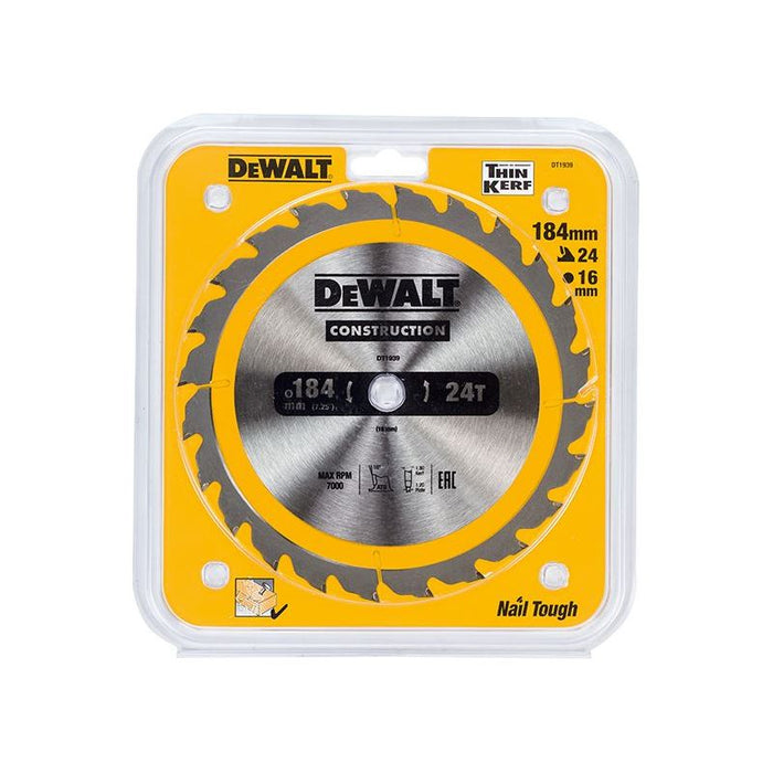 Dewalt Power Tools Portable Construction Circular Saw Blade 184 x 16mm x 24T DeWALT Power Tools - Town Tools
