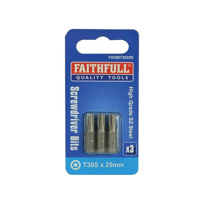 Faithfull Security S2 Grade Steel Screwdriver Bits T30S x 25mm (Pack 3) Faithfull - Town Tools