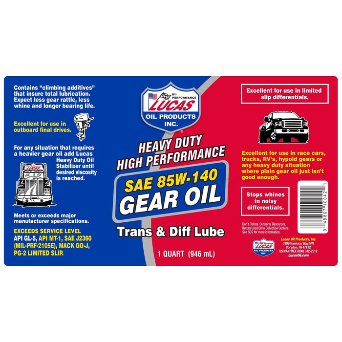 Lucas Oil 85W140 Plus H/D Gear Oil 946Ml 10042 Lucas Oil - Town Tools