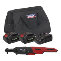 Sealey Cordless Ratchet Wrench 3/8"Sq Drive Kit 20V SV20 Series 2 Batteries