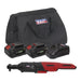 Sealey Cordless Ratchet Wrench 3/8"Sq Drive Kit 20V SV20 Series 2 Batteries Sealey - Town Tools 