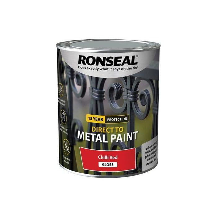 Ronseal Direct to Metal Paint Chilli Red Gloss 750ml Ronseal - Town Tools